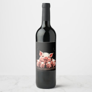 Étiquette Pour Bouteilles De Vin Œuvre d'art porcine – Truie et porcelets