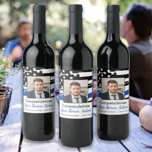 Étiquette Pour Bouteilles De Vin Officier de police Photo Mince Ligne Bleue Graduat