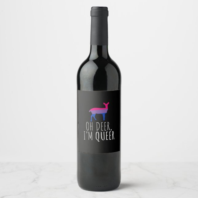 Étiquette Pour Bouteilles De Vin Oh Cerf Drôle Fierté Bisexuelle Gay Lesbienne Desi (Devant)