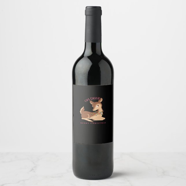 Étiquette Pour Bouteilles De Vin Oh Cerf Noël Design Moderne  (Devant)