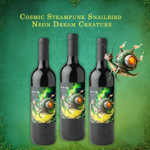 Étiquette Pour Bouteilles De Vin Oiseau-limace Steampunk Cosmique – Créature de Rêv