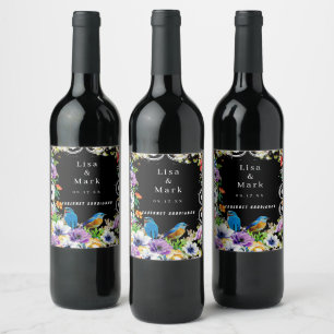 Étiquette Pour Bouteilles De Vin Oiseaux Bleus Colorés Et Floral Botanique