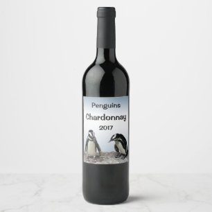 Étiquette Pour Bouteilles De Vin Oiseaux de pingouin Bleu Blanc Blanc Noir Vin Étiq