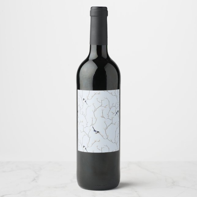 Étiquette Pour Bouteilles De Vin Oiseaux d'hiver (Devant)