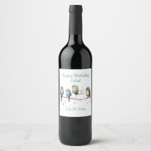 Étiquette Pour Bouteilles De Vin Oiseaux lunaires sur Branches Élégance intemporell