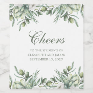 Étiquette Pour Bouteilles De Vin Olives aquarelles. Mariage italien floral d'été
