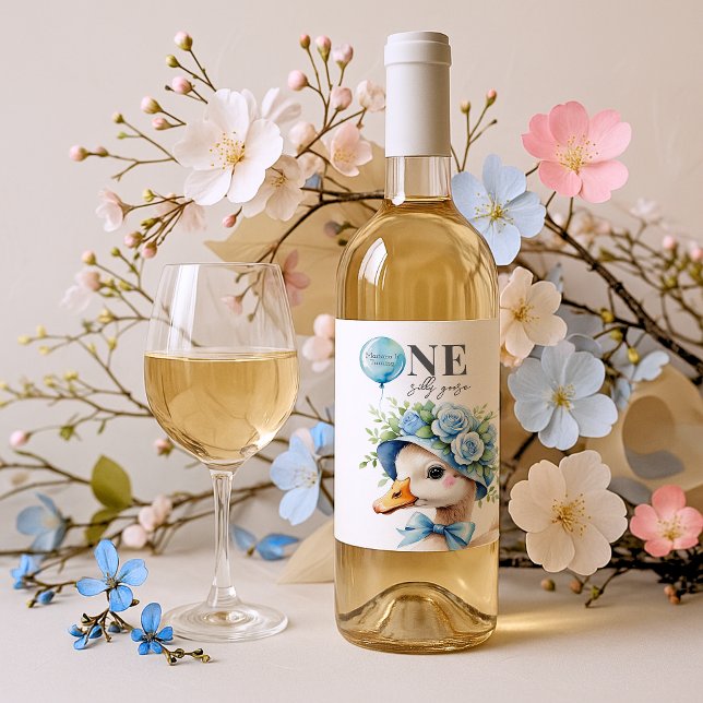 Étiquette Pour Bouteilles De Vin One Silly Goose Boy Birthday  (Créateur téléchargé)