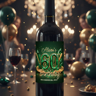 Étiquette Pour Bouteilles De Vin Opulent Chic Émeraude Vert et Or 60e Anniversaire