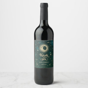 Étiquette Pour Bouteilles De Vin Or céleste Soleil Et Lune Étoiles Vert