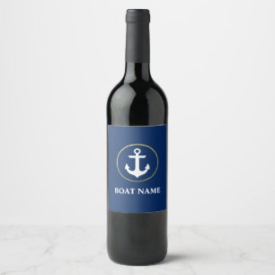 Étiquette Pour Bouteilles De Vin Or nautique de bleu d'Ancre de nom de bateau