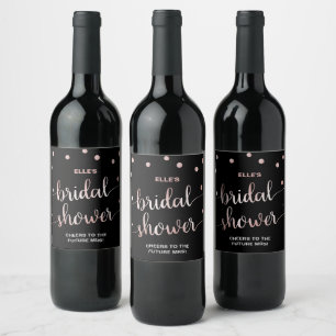 Étiquette Pour Bouteilles De Vin Or rose et noir Fête des mariées Glam Confetti
