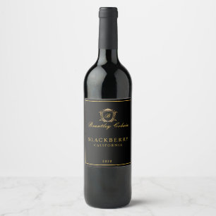 Étiquette Pour Bouteilles De Vin Or Royal Vintage Monogram Vin Étiquette Noire