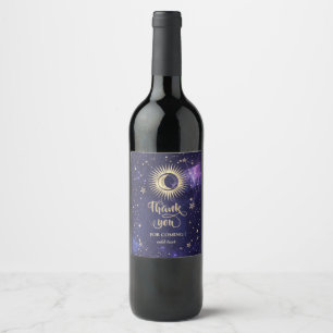 Étiquette Pour Bouteilles De Vin Or Soleil Céleste Lune,Étoiles Violet