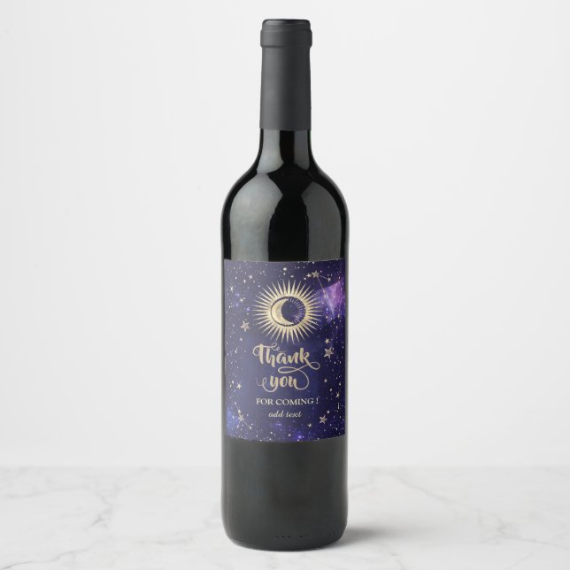 Étiquette Pour Bouteilles De Vin Or Soleil Céleste Lune,Étoiles Violet (Devant)