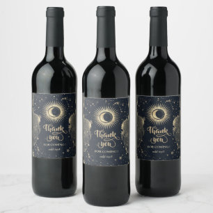 Étiquette Pour Bouteilles De Vin Or Soleil Et Lune Étoiles Nuages Célestes