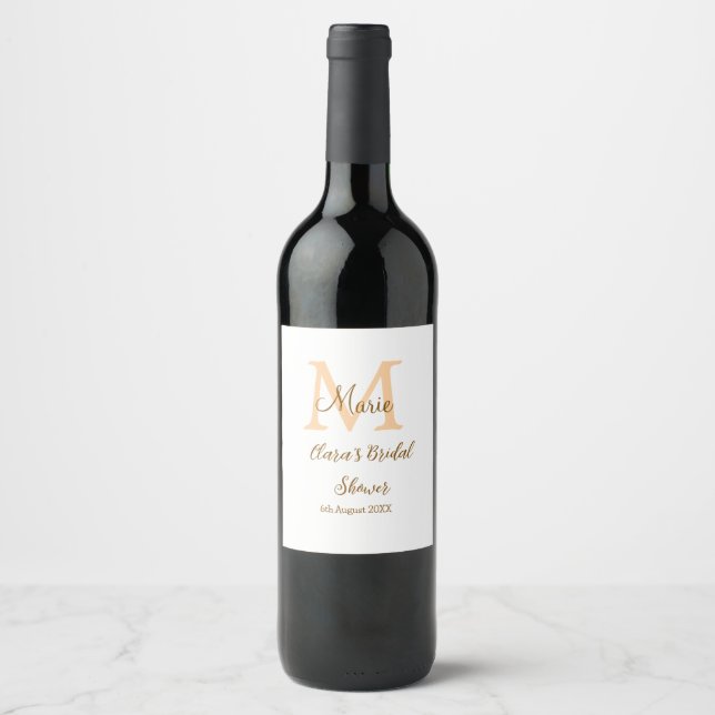 Étiquette Pour Bouteilles De Vin Orange monogramme douche de mariée ajoutez nom mod (Devant)