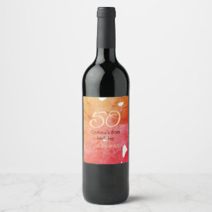 Étiquette Pour Bouteilles De Vin Orange rouge 50 anniversaire ajouter nom date p