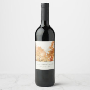 Étiquette Pour Bouteilles De Vin Orange rouille jaune automne arbres Shower de mari