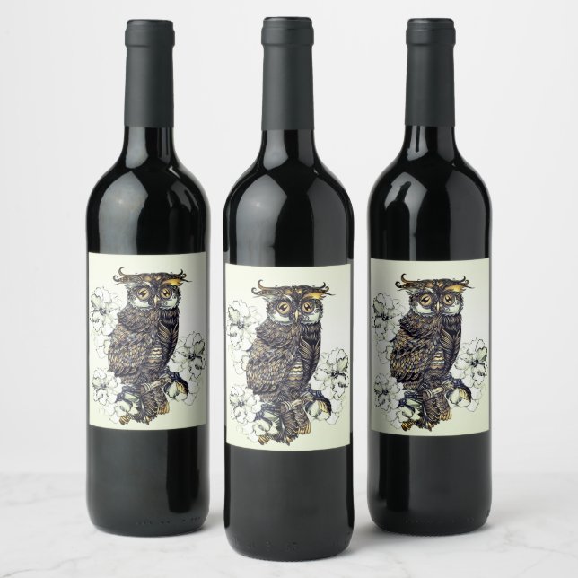 Étiquette Pour Bouteilles De Vin Orchidées vertes de Chouette dorée (Bouteilles)