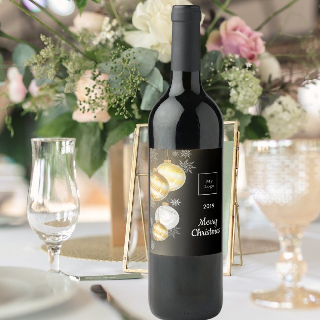 Étiquette Pour Bouteilles De Vin Ornements en or noir entreprise affaires Noël (Créateur téléchargé)