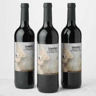Étiquette Pour Bouteilles De Vin Ours Cute Stuffé Mur Rustique En Bois