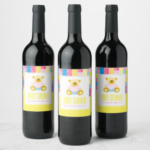 Étiquette Pour Bouteilles De Vin Ours d'or en écaille, Baby shower