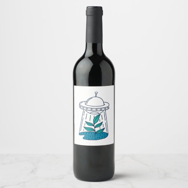 Étiquette Pour Bouteilles De Vin OVNI Alien (Devant)