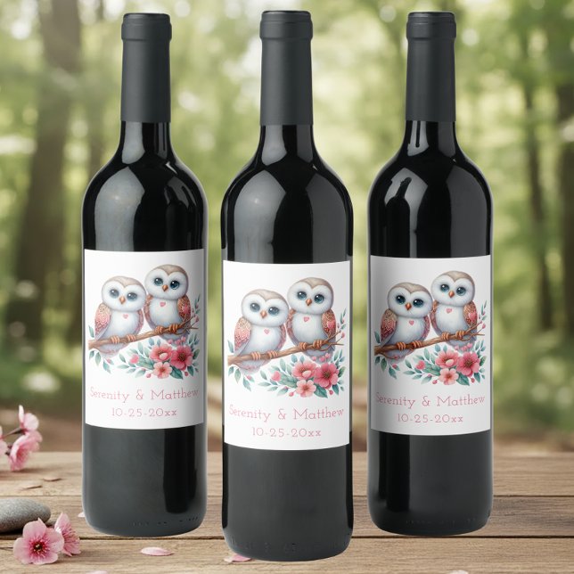 Étiquette Pour Bouteilles De Vin Owl Woodland Boho Rustic Country Wedding (Créateur téléchargé)