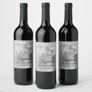 Étiquette Pour Bouteilles De Vin Pailleté Argenté Anniversaire Numéro 75