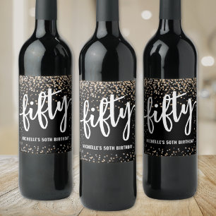 Étiquette Pour Bouteilles De Vin Paillettes d'Or Noir 50e Anniversaire
