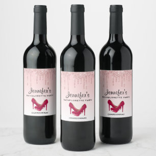 Étiquette Pour Bouteilles De Vin Paillettes roses modernes et talons hauts