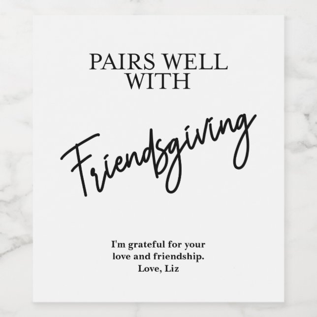 Étiquette Pour Bouteilles De Vin Paire Bien Avec Friendsgiving Vin Personnalisé La (Étiquettes simples)