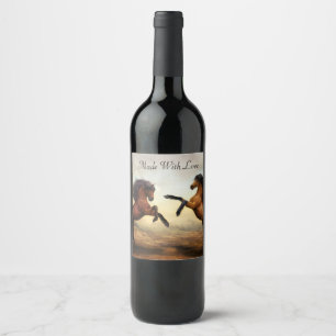 Étiquette Pour Bouteilles De Vin paire de chevaux sauvages