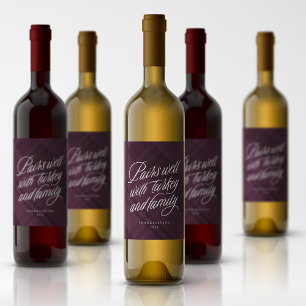 Étiquette Pour Bouteilles De Vin Paires bien avec drôle plaid violet Thanksgiving