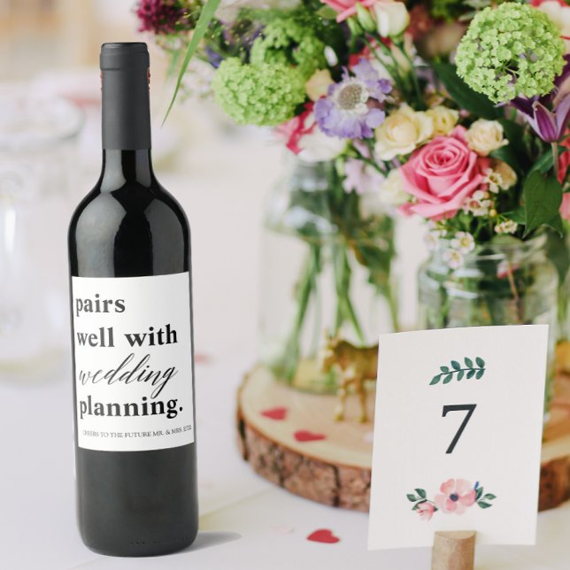 Étiquette Pour Bouteilles De Vin Pairs Bien Mariage Planning Nom personnalisé Fianç (Créateur téléchargé)