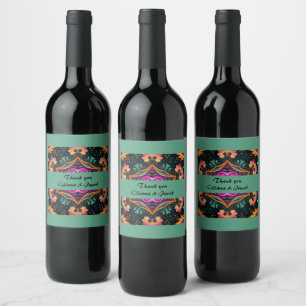 Étiquette Pour Bouteilles De Vin Paisley Pink Floral Enregistrer la date