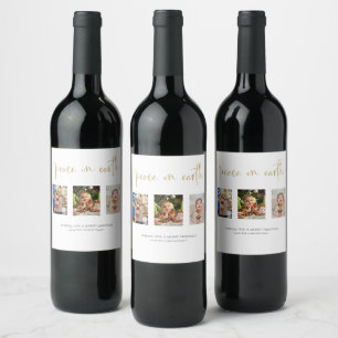 Étiquette Pour Bouteilles De Vin Paix sur Terre Noël 3 Photo Collage Parties scinti