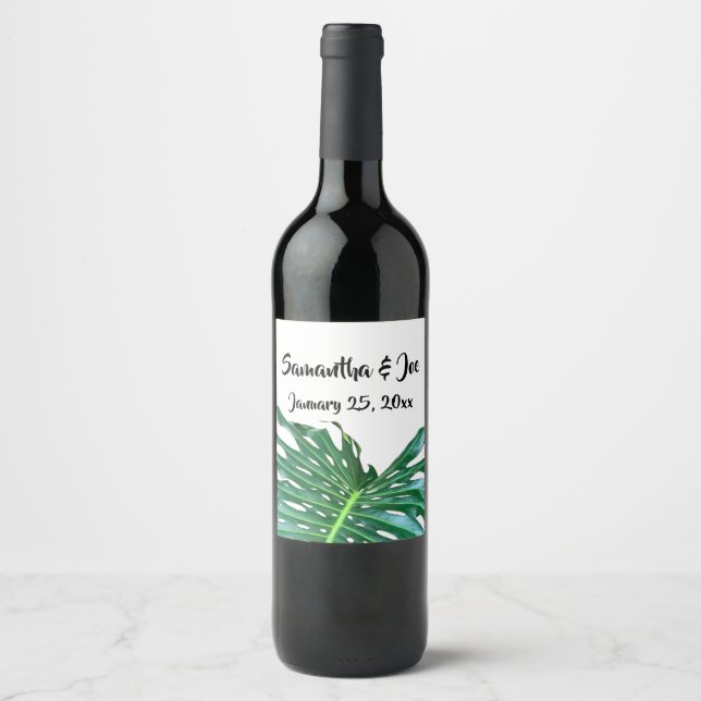 Étiquette Pour Bouteilles De Vin Palm Leaf, feuillage tropical, forêt tropicale (Devant)