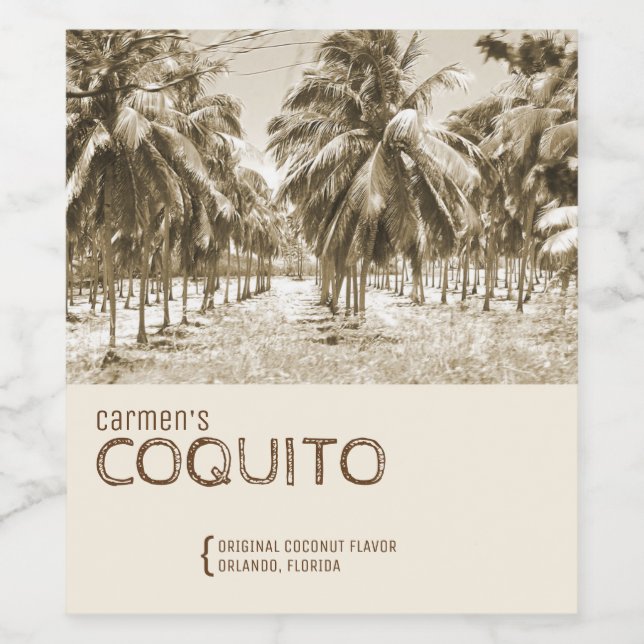 Étiquette Pour Bouteilles De Vin Palmier Cocotier Tropical pour Coquito (Étiquettes simples)