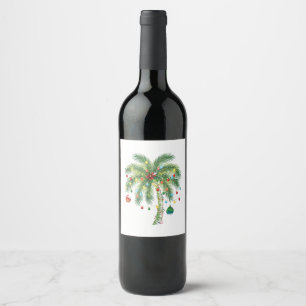 Étiquette Pour Bouteilles De Vin Palmier de Noël tropical avec lumières et ornam