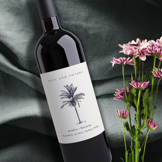 Étiquette Pour Bouteilles De Vin Palmier Tropical Marine Kraft Mariage Merci (Créateur téléchargé)