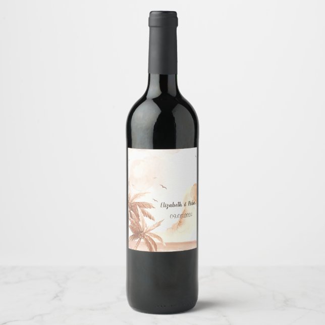 Étiquette Pour Bouteilles De Vin Palmier Tropical Rustique (Devant)
