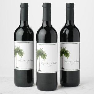 Étiquette Pour Bouteilles De Vin Palmier Vert Simple Mariage