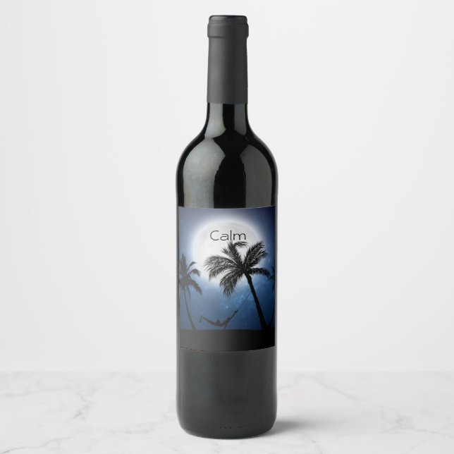 Étiquette Pour Bouteilles De Vin Palmiers au clair de lune (Devant)