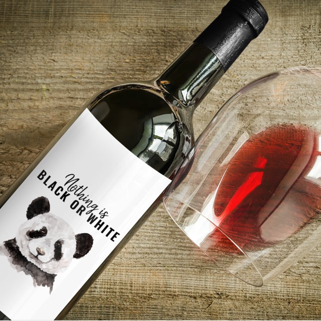 Étiquette Pour Bouteilles De Vin Panda Funky Moderne Noir Et Blanc Avec Citation (Créateur téléchargé)