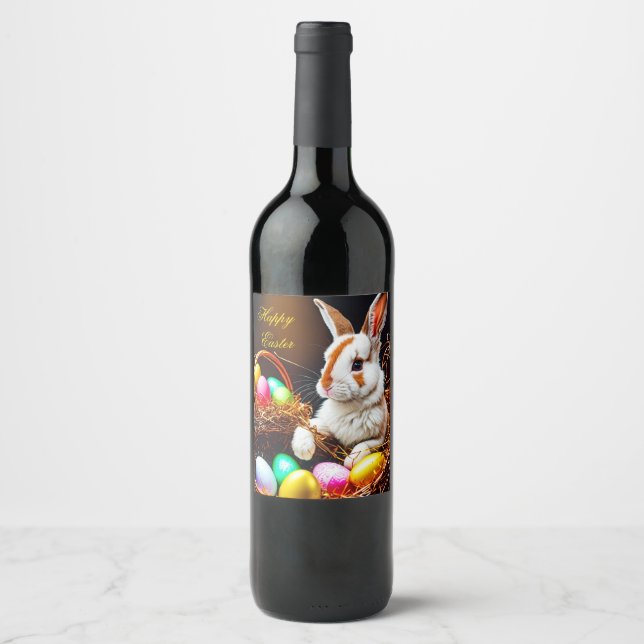 Étiquette Pour Bouteilles De Vin Panier et oeufs de lapin de Pâques (Devant)