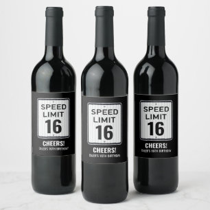 Étiquette Pour Bouteilles De Vin Panneau Noir et Blanc Limite de Vitesse 16e Annive