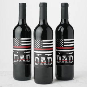 Étiquette Pour Bouteilles De Vin Papa Thin Red Line Pompier papa Cadeaux