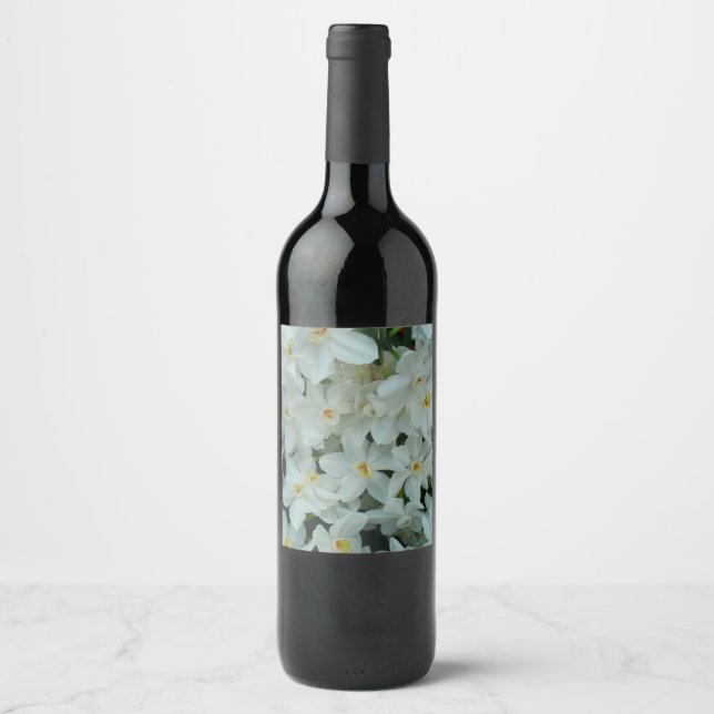 Étiquette Pour Bouteilles De Vin Paperwhite Narcissus Fleurs blanches délicates (Devant)