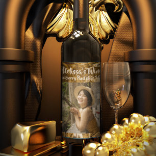 Étiquette Pour Bouteilles De Vin Papier alu pailleté or personnalisé avec photo sci